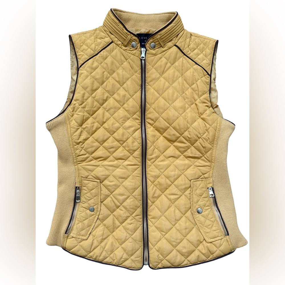 Love Tree Medium Quilted Mustard/Brown Vest Gold Hardware Stretchy